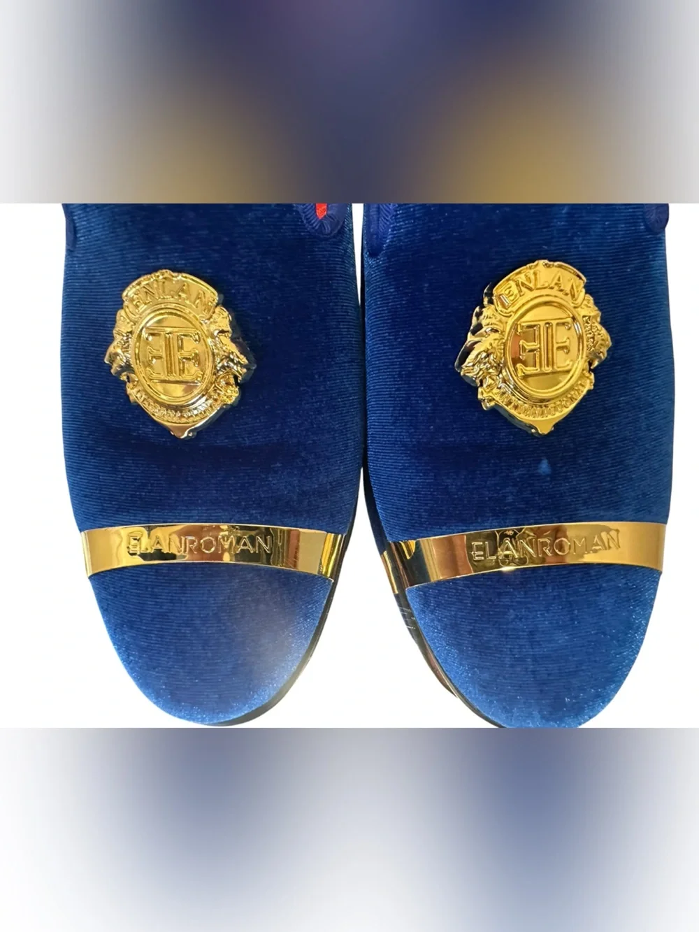 Blue Velvet Gold-Accent Men’s Slip-On Loafers